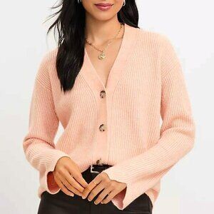 New Loft Ribbed V-Neck Peach Relaxed Cardigan Small